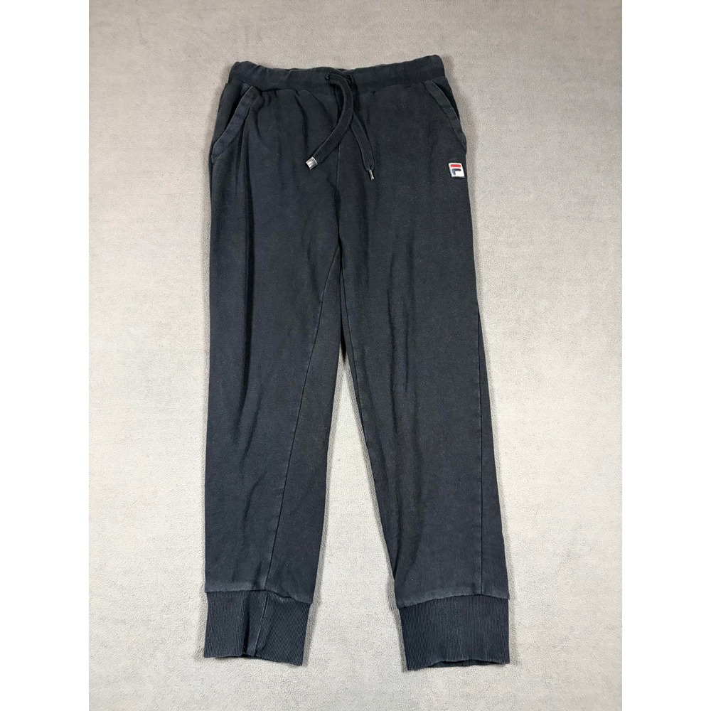 Fila Jogger Sweatpants Womens Medium Black Cotton Blend Drawstring Logo